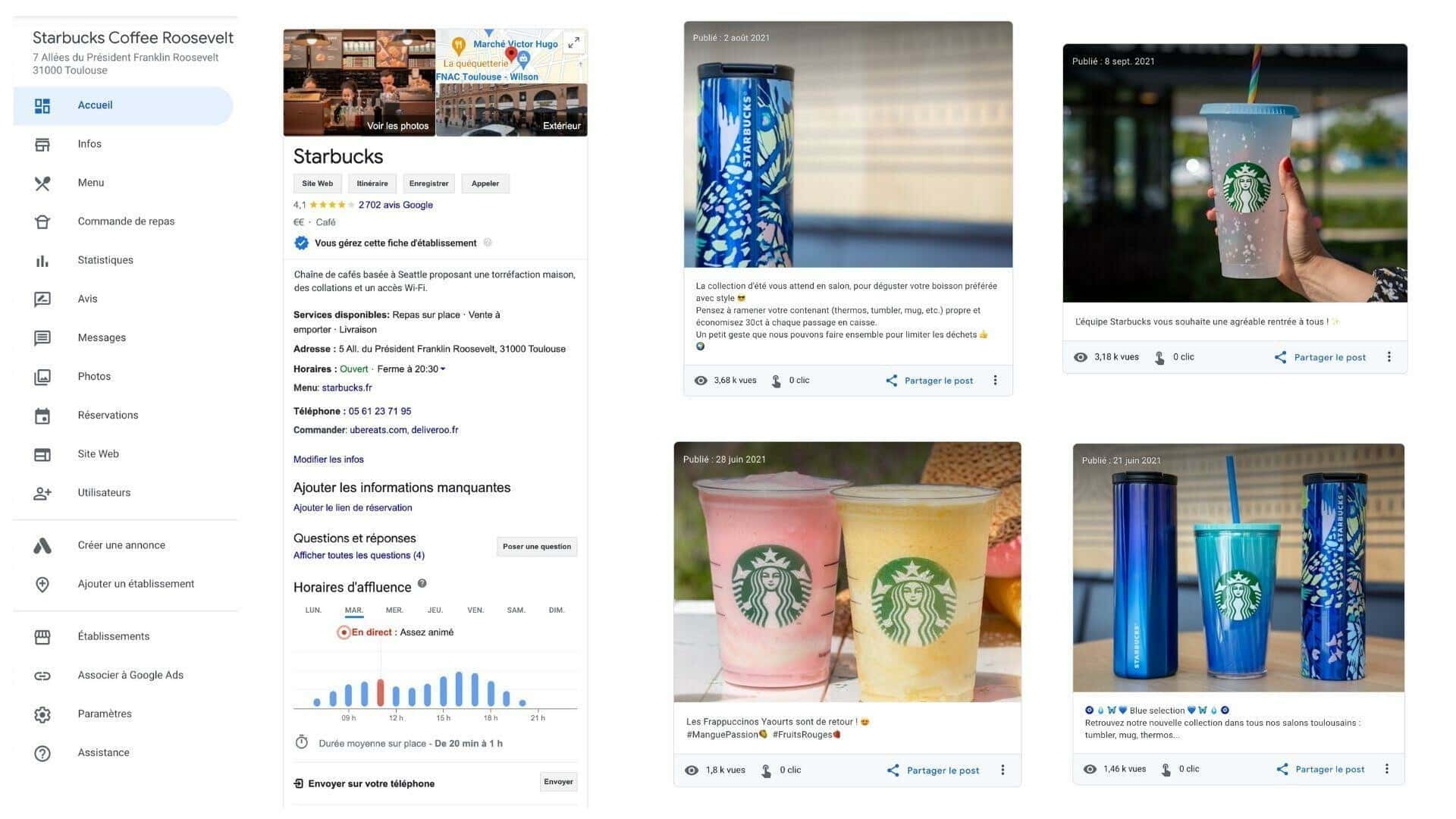 network reach visibility starbucks gestion des reseaux sociaux google my business