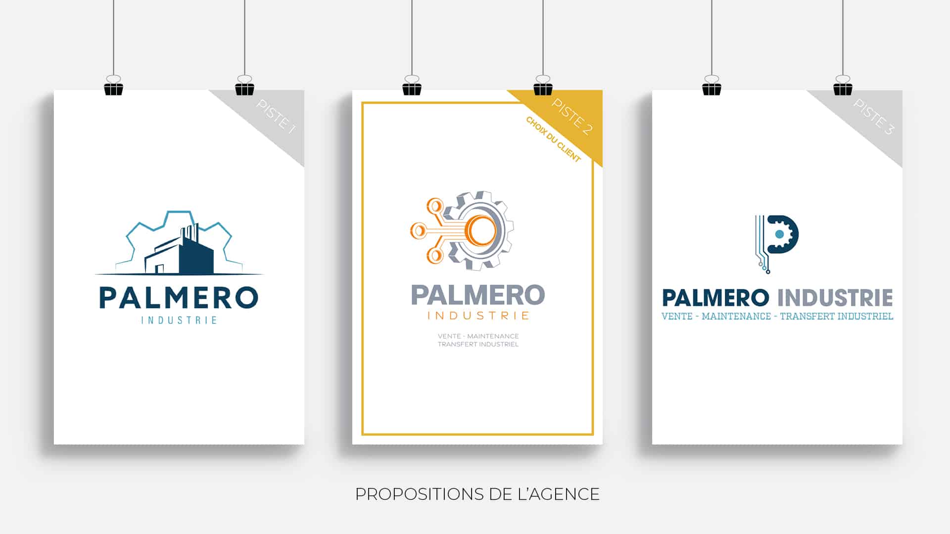 Mockup de présentation des propositions de logotypes réalisées par l'agence pour Palmero dans la refonte d'identité visuelle de la marque.