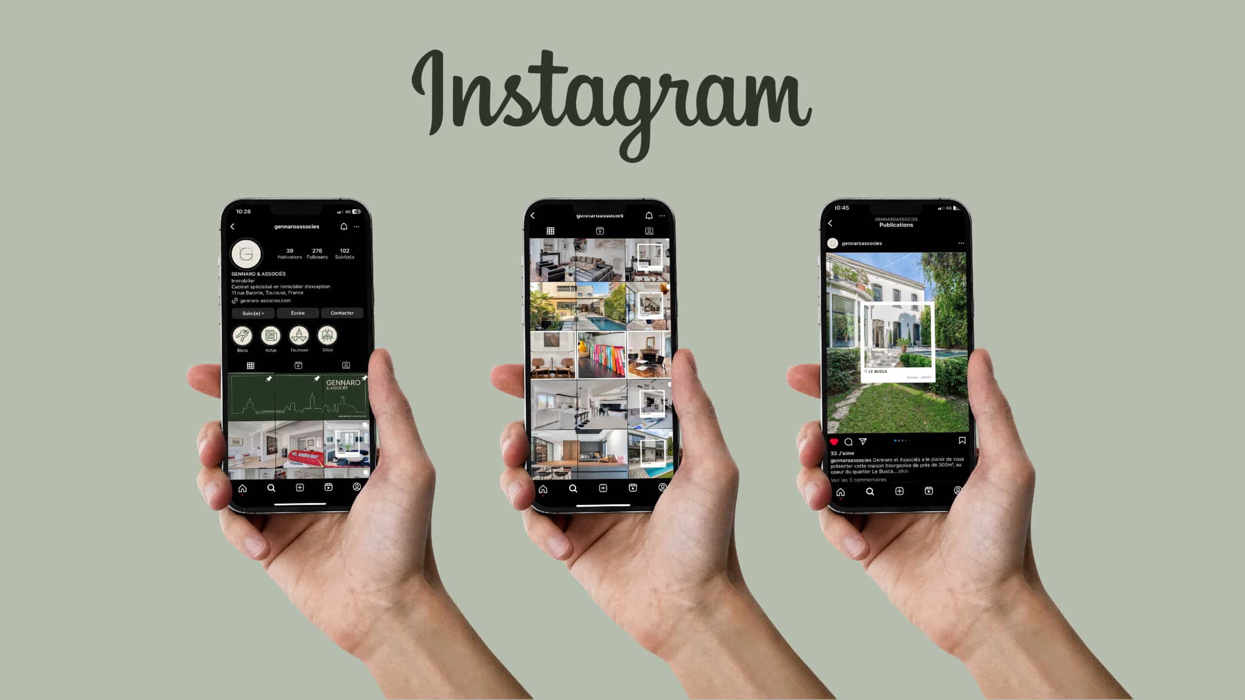 Mockup feed insta gennaro&associés fait par l'agence NRV pour la gestion des réseaux sociaux